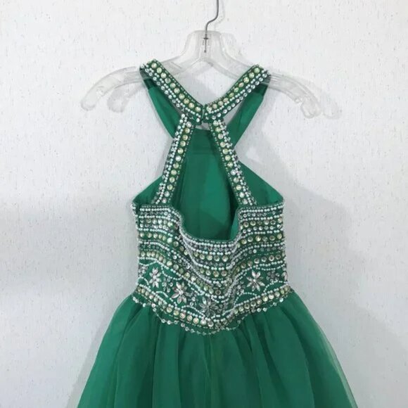 Formal Prom Dress Emerald Green Beaded Sequins Full Length Sleeveless Sz 4 - Picture 3 of 12